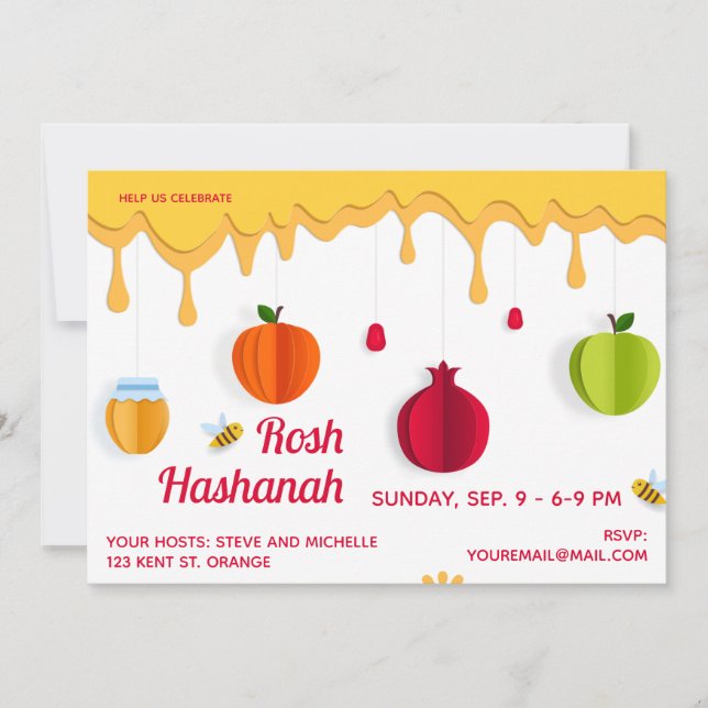 Convite Rosh Hashanah Honey Papercut (Frente)