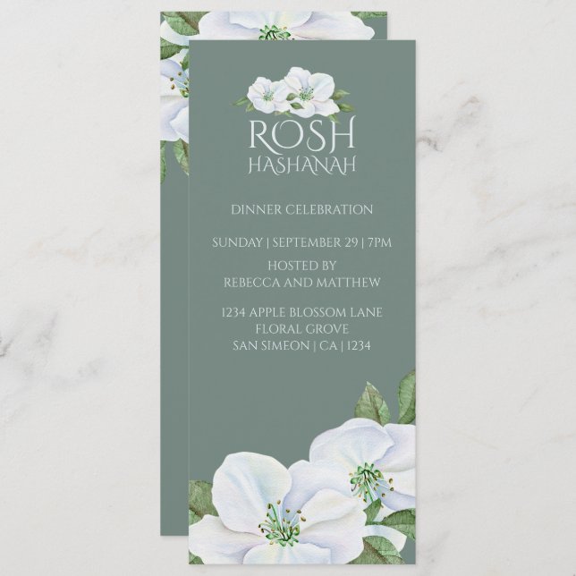 Convite Rosh Hashanah White Apple Blossom (Frente/Verso)