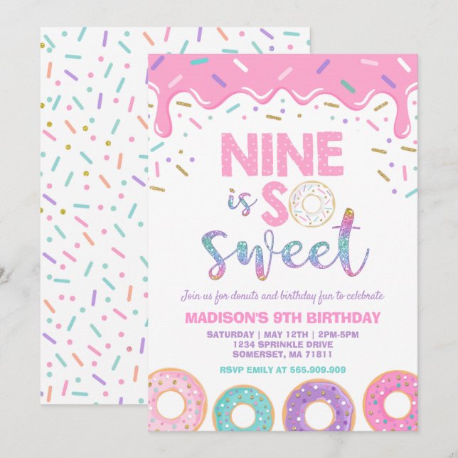 Convite Rosquinha 9º Aniversário Conite Rosquinha Nove é D (Frente/Verso)