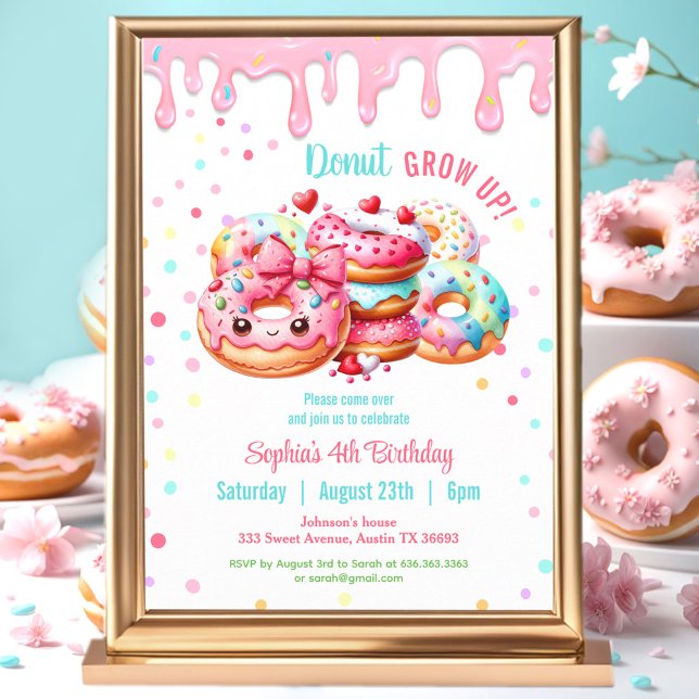 Convite Rosquinha Aniversário Doce Menina Rosa Colorida (Donut Birthday Sweet Cute Pink Colorful Girl Invitation)