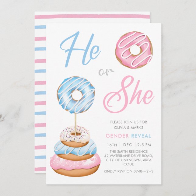 Convite Rosquinha azul e rosa nozes nozes aleatórias Revol (Frente/Verso)