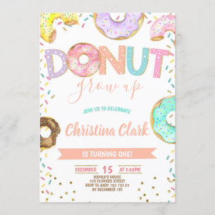 Convite Rosquinha Cresce Garota Esfrega Confetti Aniversár