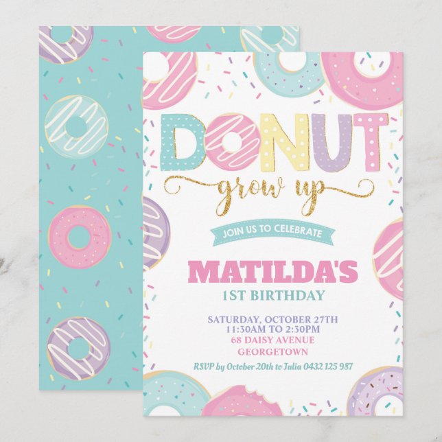 Convite Rosquinha Cresce primeiro aniversario Festa de Noz (Frente/Verso)