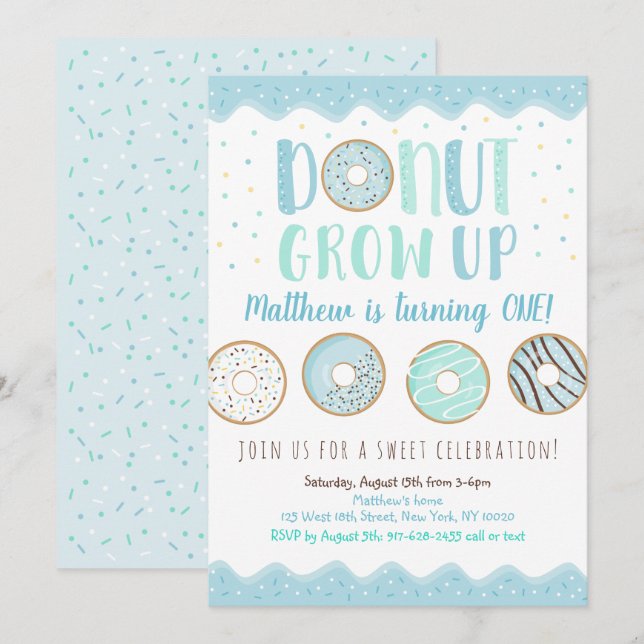 Convite Rosquinha cresce Rosquinha azul aniversário (Frente/Verso)