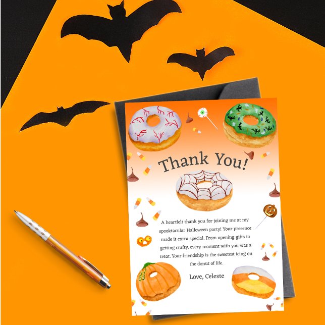 Convite Rosquinha de aquarela doce de Halloween Obrigado (This cute Thank You Halloween note that you can change the message to whatever you would like!)