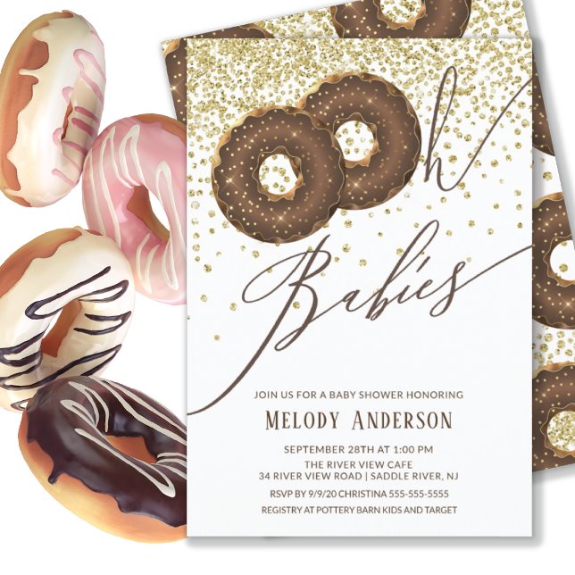 Convite Rosquinha de Chocolate Oh Bebês Gêmeos Chá de fral (Criador carregado)