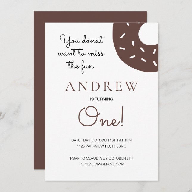 Convite Rosquinha De Chocolate Virando Uma 1rua Primeiro A (Frente/Verso)