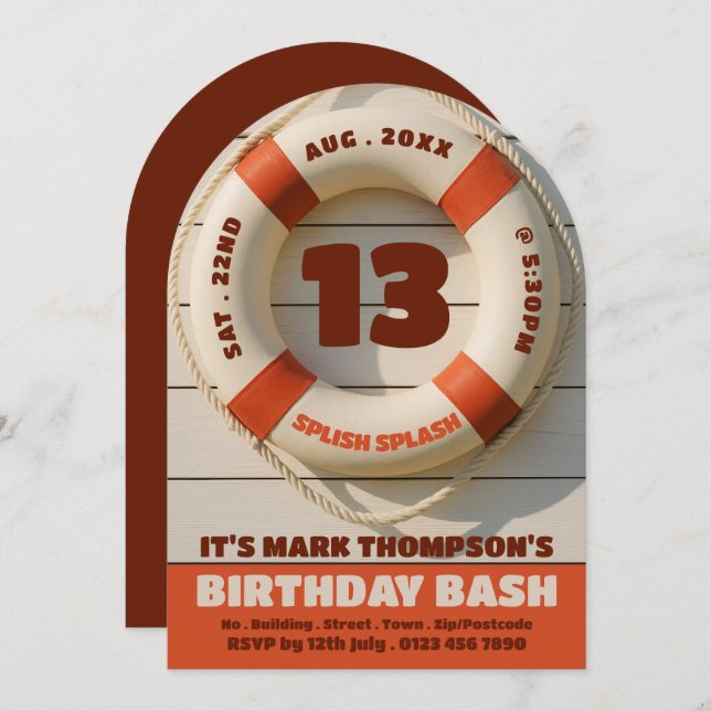 Convite Rosquinha de natação russa, Piscina de aniversário (Frente/Verso)