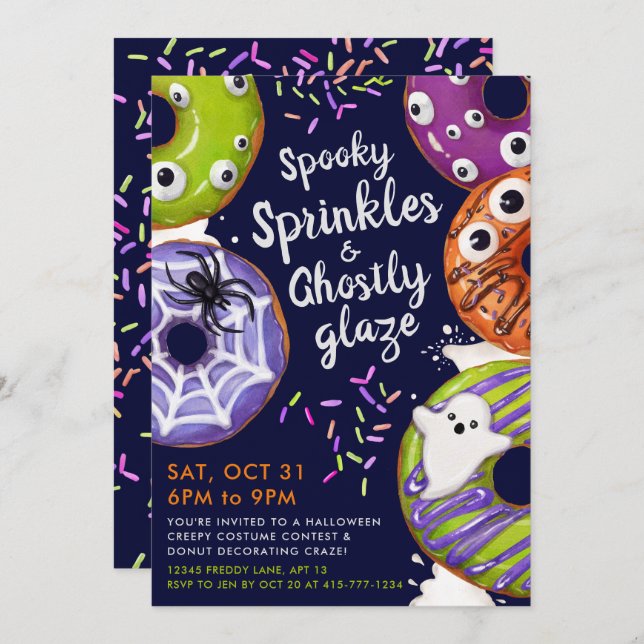 Convite Rosquinha Decorando Festa de Halloween (Frente/Verso)