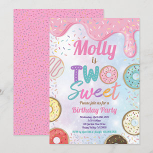 Convite Rosquinha Dois segundos aniversários cor-de-rosa 