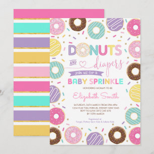 Convite ROSQUINHA e FRALDA   Rainbow Doughnut Baby Sprinkl