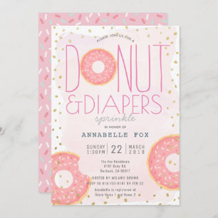 Convite Rosquinha e Fralda Sprinkle Dourado Rosa