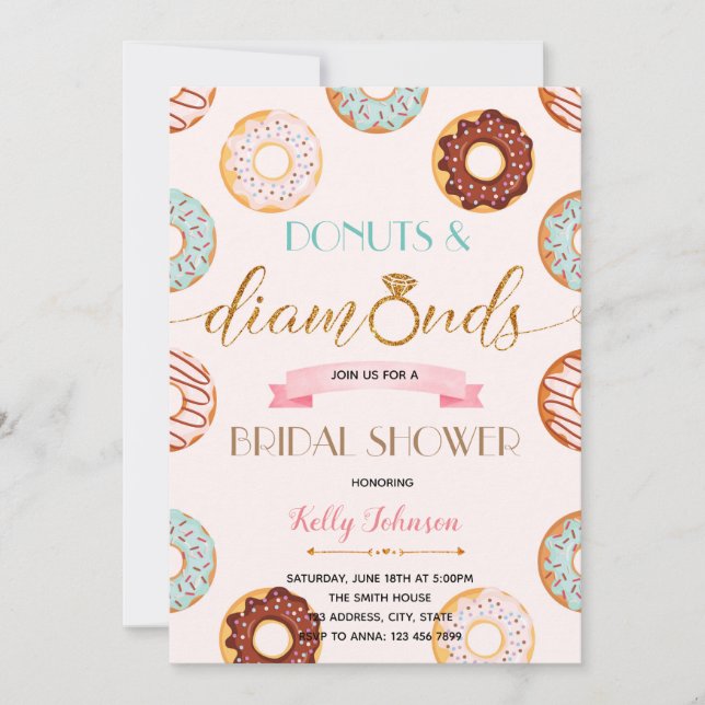 Convite Rosquinha e placa de chá de panela de diamante (Frente)