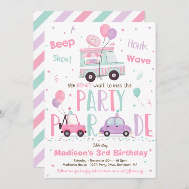 Convite Rosquinha Festa de aniversário por Parada de Anive (Frente/Verso)