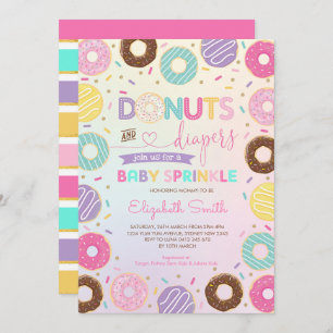 Convite Rosquinha Girly Rainbow Fralda Baby Sprinkle Chá