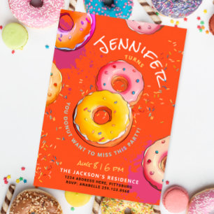 Convite Rosquinha Laranja Divertida 8º Aniversário Com Pur