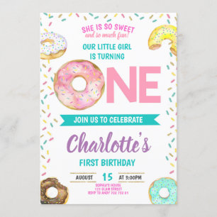Convite Rosquinha Primeira Rapariga de Aniversário Bonita