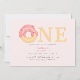 Convite Rosquinha rosa-branca Um primeiro aniversario