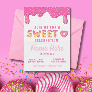 Convite Rosquinha rosa doce borrifa garotas Aniversário