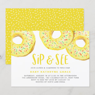 Convite Rosquinhas Amarelas de Aquarela Sprinkles Sip and 