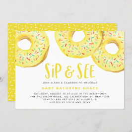 Convite Rosquinhas amarelas Sprinkles Chá de fraldas Sip e