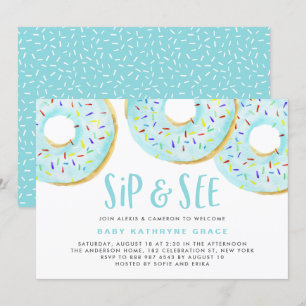 Convite Rosquinhas Blue Watercolor Sprinkles Sip and See