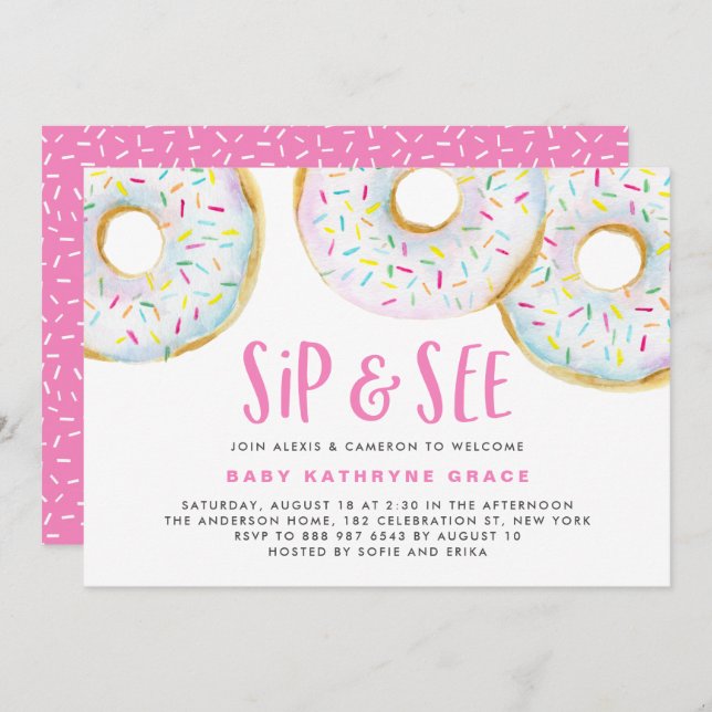 Convite Rosquinhas brancas de aquarela borrifam e veem (Frente/Verso)