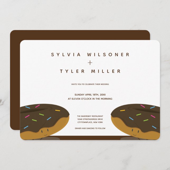 Convite Rosquinhas De Chocolate Castanho Branco Casado (Frente/Verso)