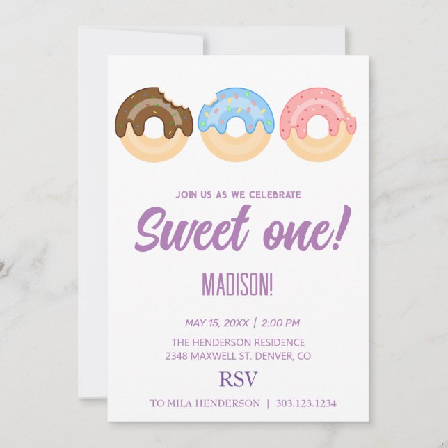 Convite Rosquinhas doces, cores arco-íris, doce primeiro a (Frente)