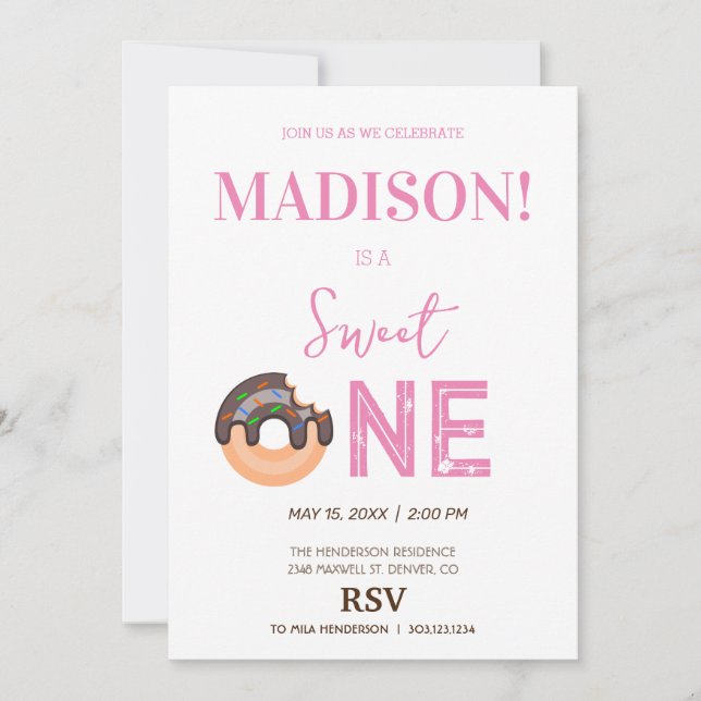 Convite Rosquinhas doces, cores arco-íris, doce primeiro a (Frente)