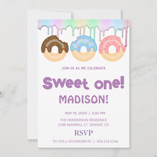 Convite Rosquinhas doces, cores arco-íris, doce primeiro a (Frente)