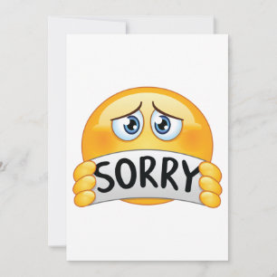 Convite Rosto de Emoji Triste e Desculpe Segurando Placa d