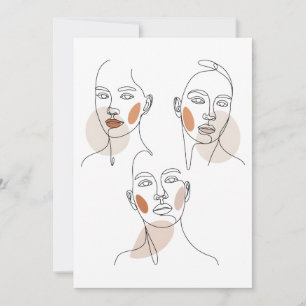 Convite Rostos de arte de linha minimalista feminina