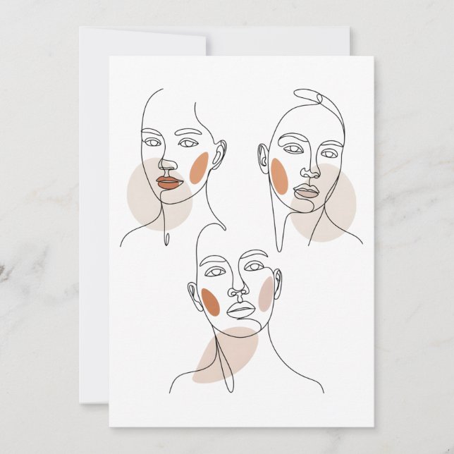 Convite Rostos de arte de linha minimalista feminina (Frente)