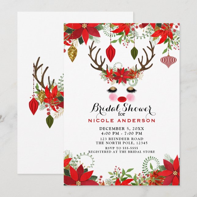 Convite Rosy Cheeks Dourado Festa de Chá de panela de Rebe (Frente/Verso)