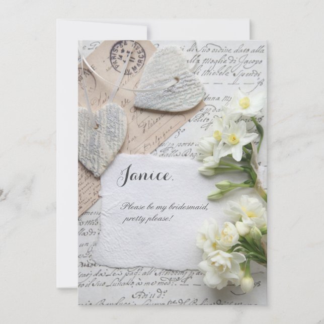 Convite Roteiro antigo com corações e flores (Frente)