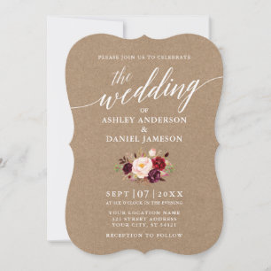 Convite Roteiro Borgonha Kraft Wedding floral da