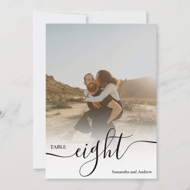 Convite Roteiro branco nomes de fotos mesa de casamento (Frente)