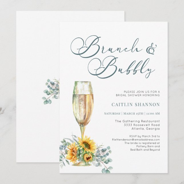 Convite Roteiro Brunch e Borbulhante Chuveiro Nupcial de G (Frente/Verso)
