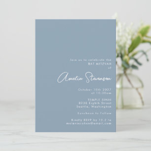Convite Roteiro de Bat Mitzvah Minimalista Moderno Azul Po