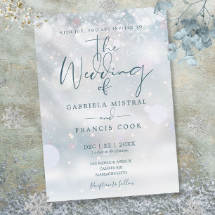 Convite Roteiro de Casamento de Inverno Flocos de Neve
