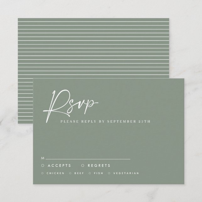 Convite Roteiro de casamento em verde sabio moderno respos (Frente/Verso)