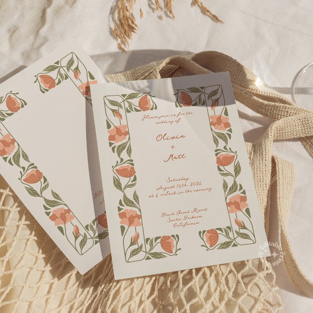 Convite Roteiro de casamento floral elegante Art Nouveau ( Art Nouveau Elegant Floral Wedding Script Invitation)