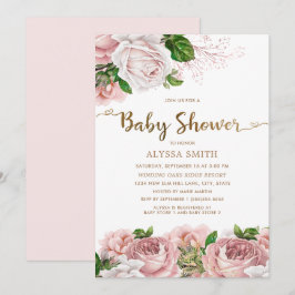 Convite Roteiro de Chá de Bebê Menina Floral Rosa Bege