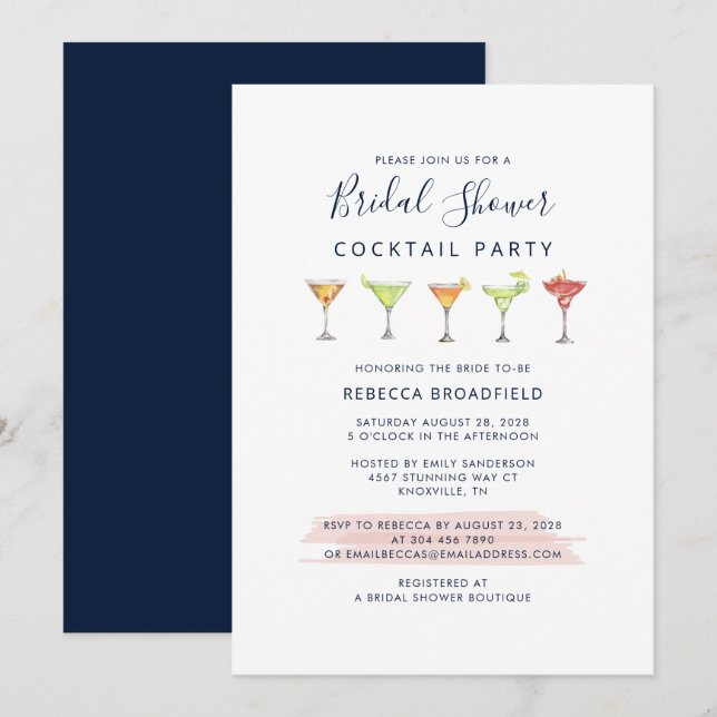 Convite Roteiro de Festa de Cocktail Chá de Noiva (Frente/Verso)