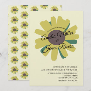Convite Roteiro de Girassol Verde Amarelo Casamento Rústic