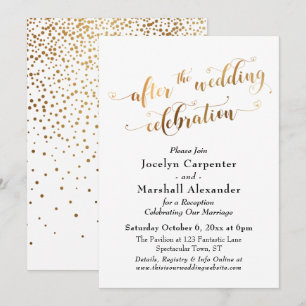 Convite Roteiro Dourado Confetes da Celebração Após Casame