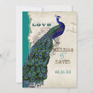 Convite Roteiro elegante das penas de cauda do pavão do