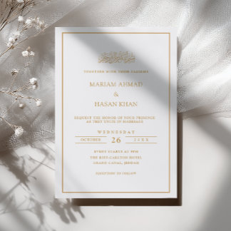 Convite Roteiro Formal Mínimo Armação Dourada Casamento Mu
