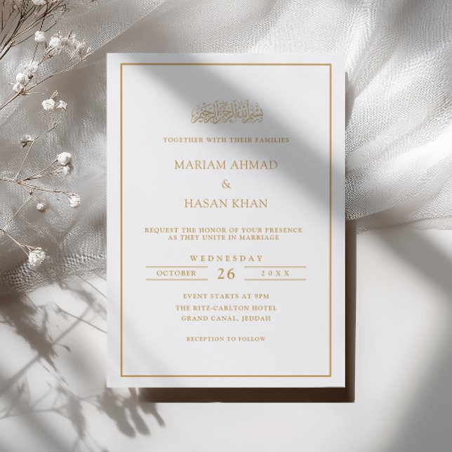 Convite Roteiro Formal Mínimo Armação Dourada Casamento Mu (Criador carregado)